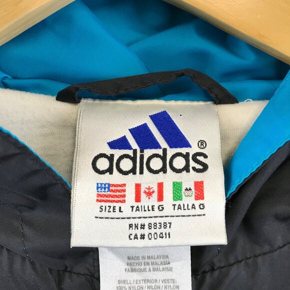 VINTAGE Adidas Jacket Mens size Large Black Blue Windbreaker Hooded jacket - Picture 8 of 10